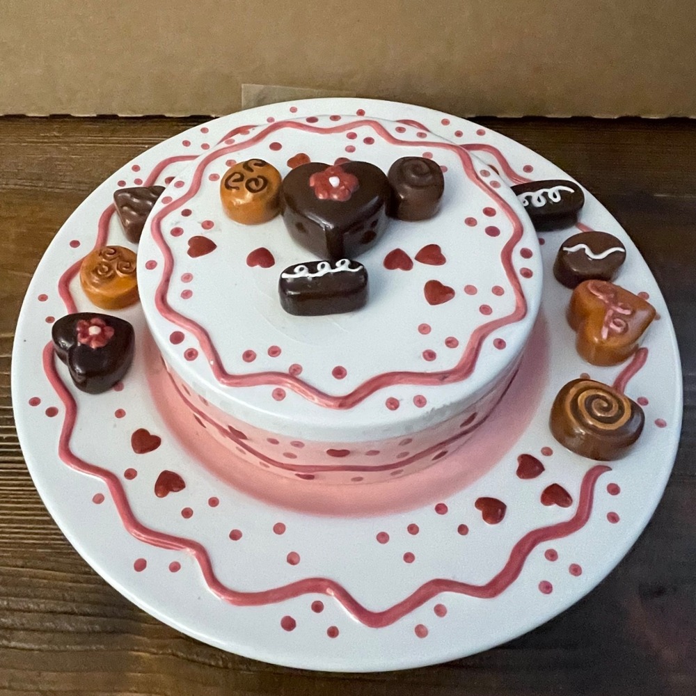Vintage Valentines Ganz Porcelain Hearts Love Cake and Chocolates Jewelry Box
